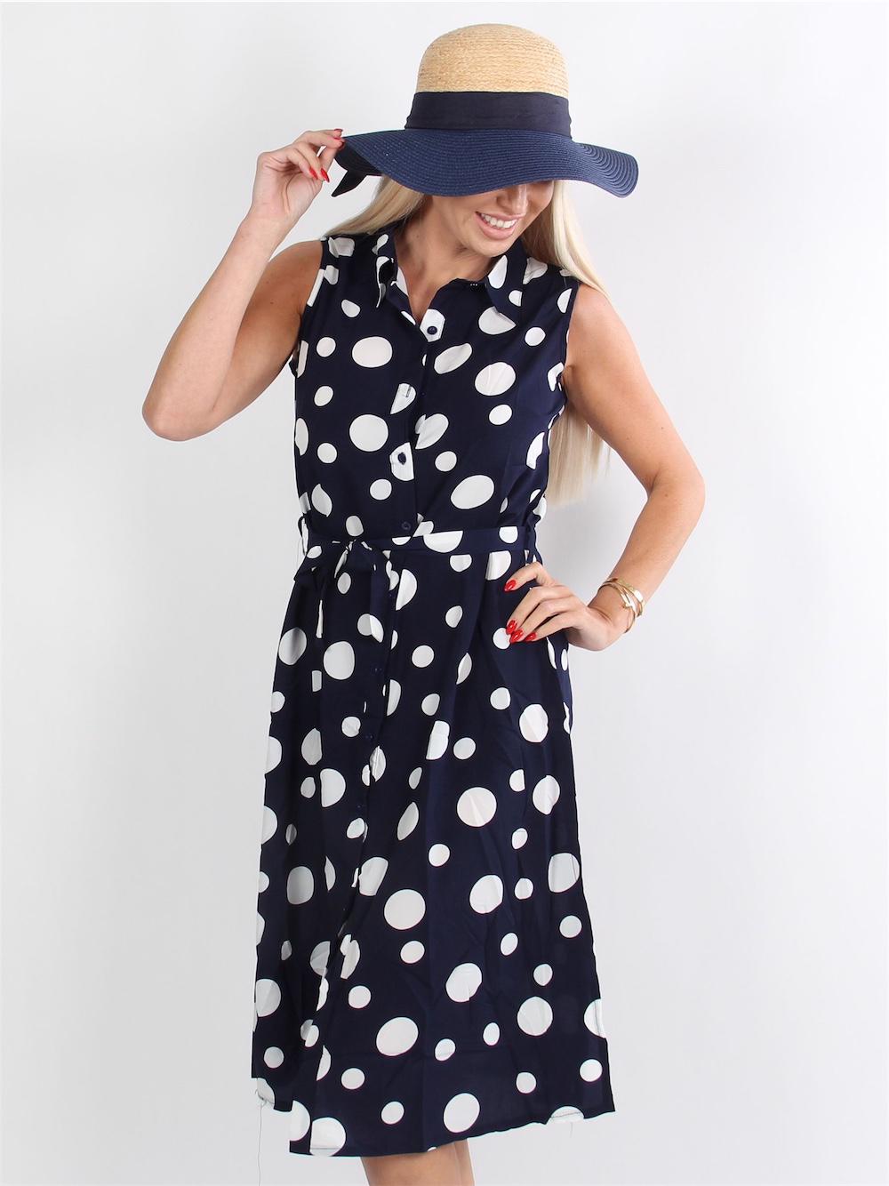 Tikka - Lång svart skjortklänning med stora vita prickar